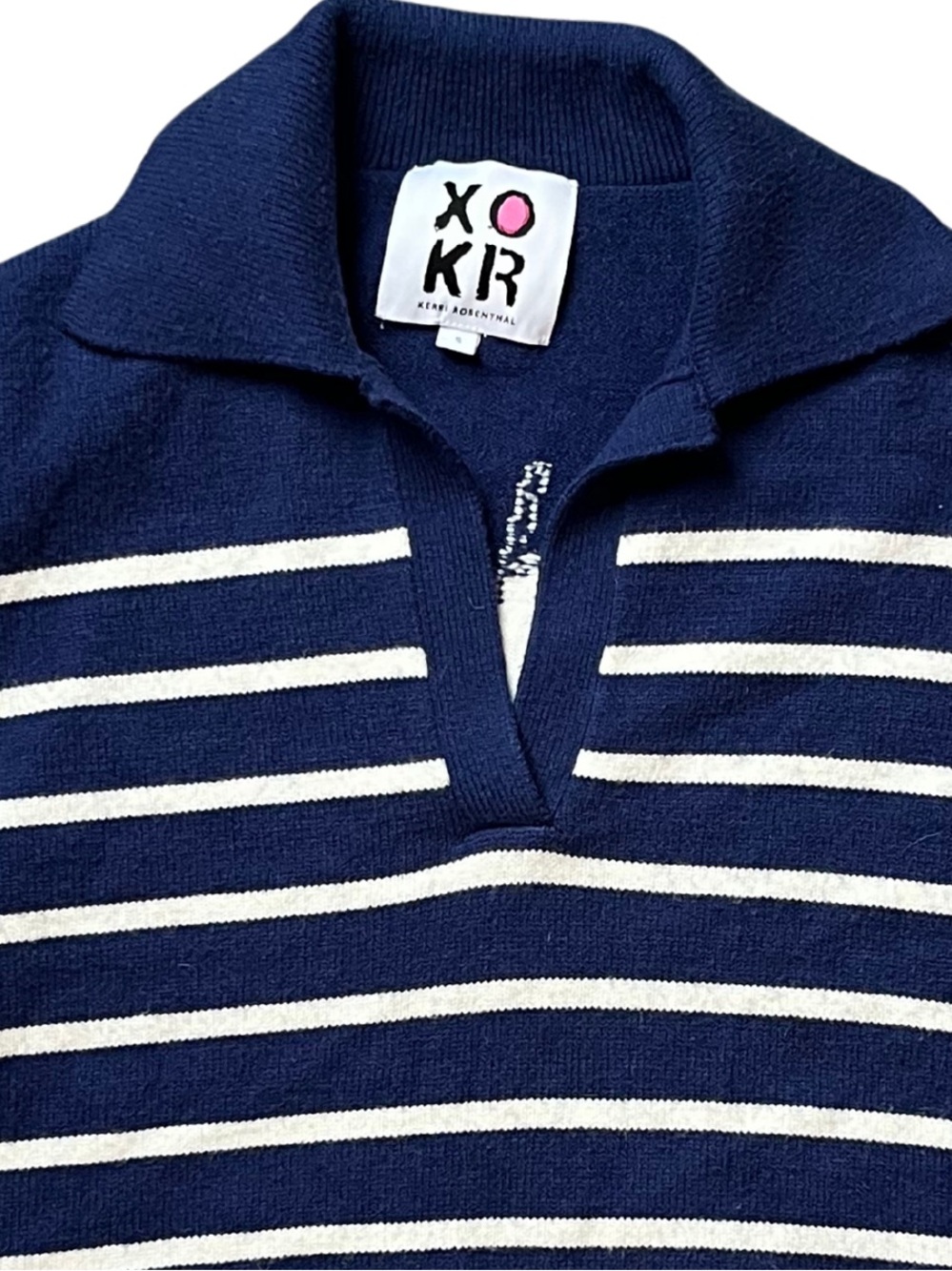 Kerri Rosenthal x Anthropologie Navy and White Striped Collared Sweater | Size S - Picture 2 of 7